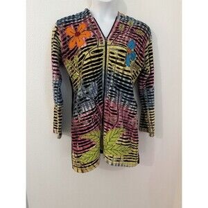 Rising International Hoodie Jacket L Hippie Festival Zip Long Sleeve Long Line